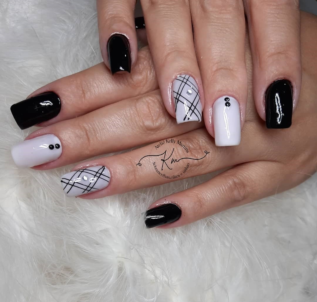 Unhas Decoradas Em Preto E Branco: 60 Ideias + Tutoriais Para Arrasar